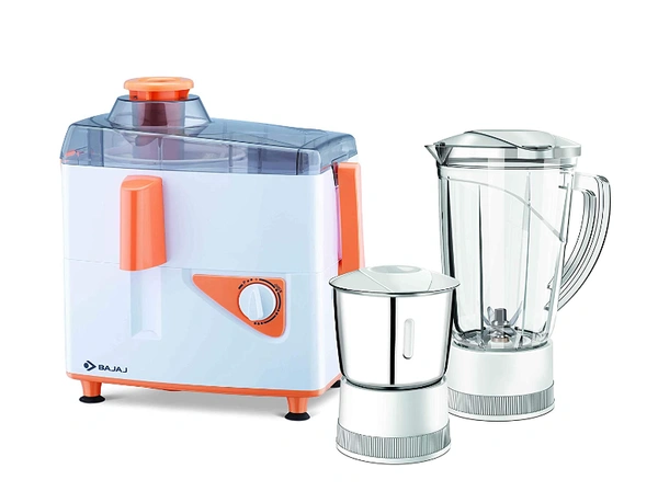 Bajaj Neo JX4 450-Watt Juicer Mixer Grinder with 2 Jars (White/Orange) - 450W, White Orange, 2 Year